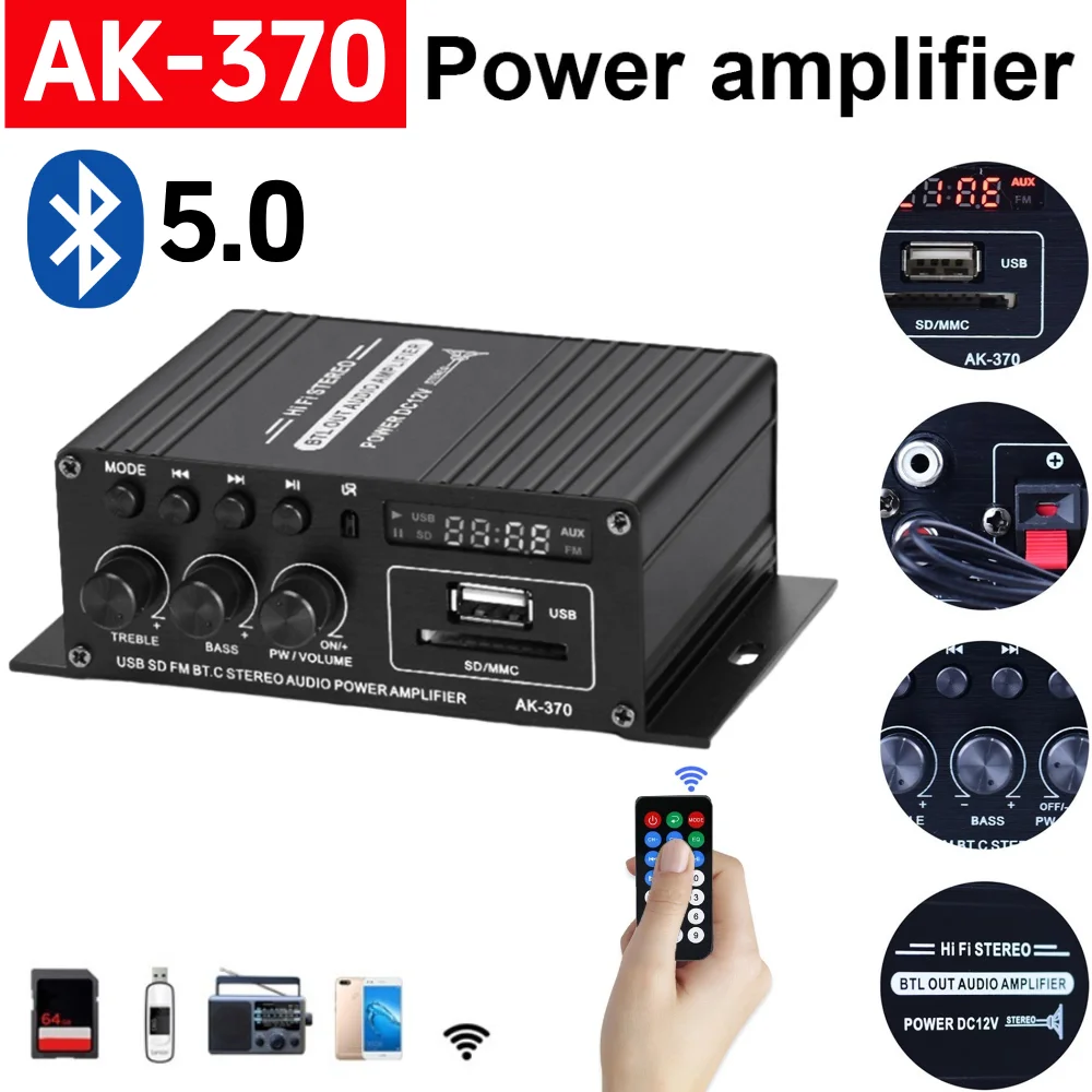 Home Cinema Bluetooth - AK-370 Bluetooth Amplifier Power Amplifier 20W+20W