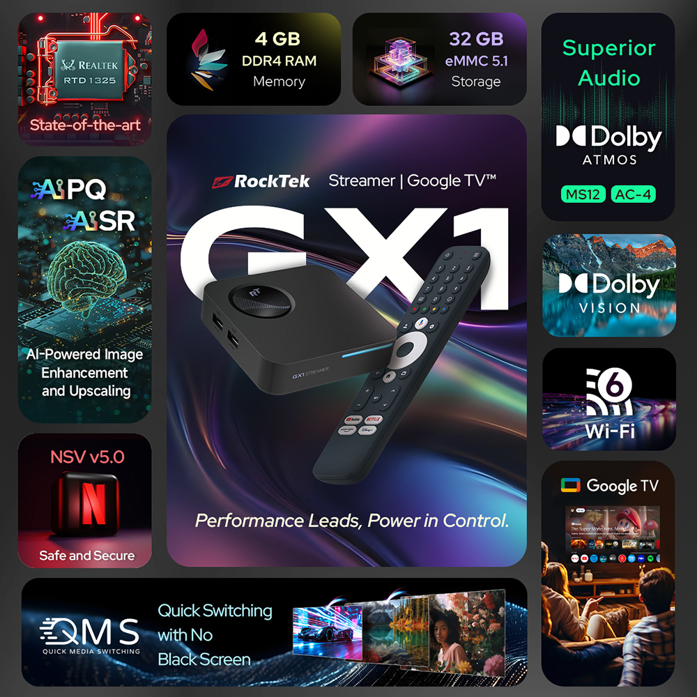 RockTek GX1 UHD Google TV 14 B - Home Cinema Dolby Atmos 评论和价格